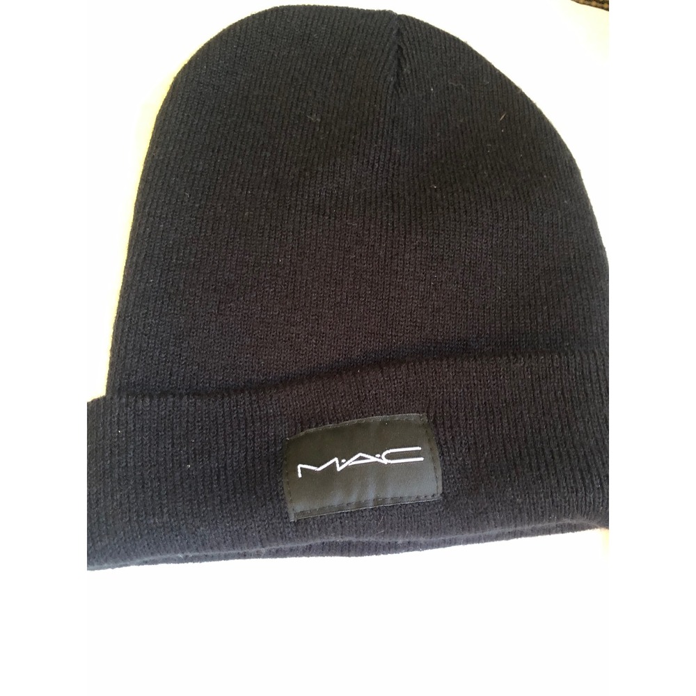MAC Cosmetics Black Knit Cuffed Beanie Hat with Logo Patch Promo Makeup Artist